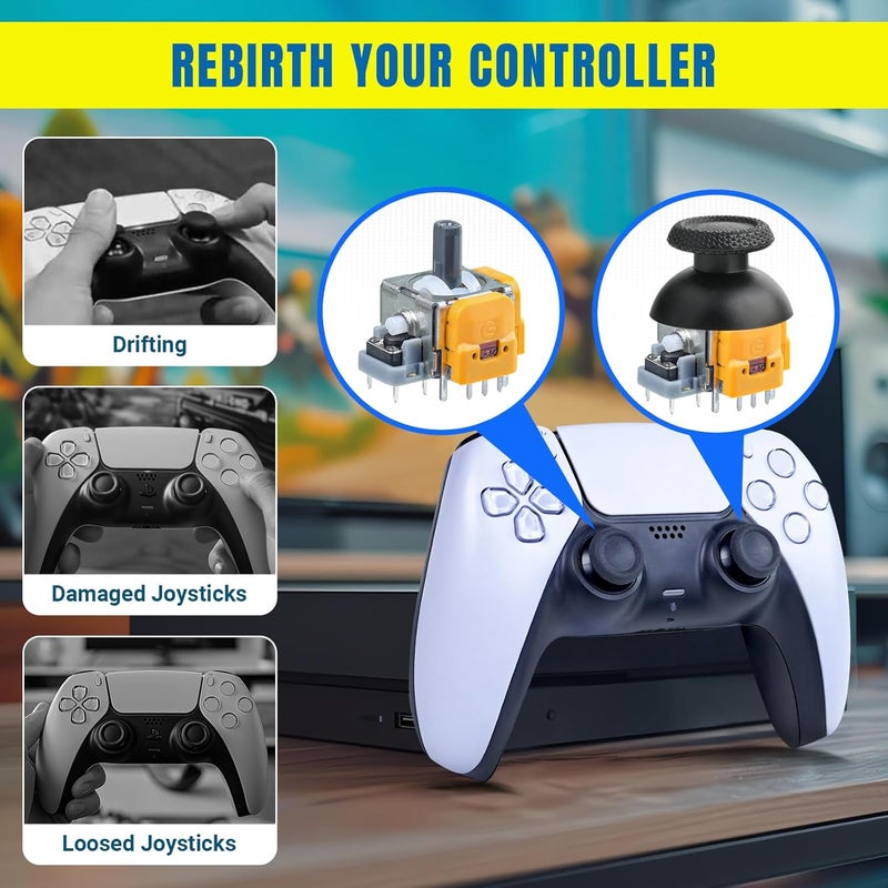 مجموعة عصي التحكم البديلة من متوافقة مع وحدة تحكم PS5، وحدة عصي تحكم ثلاثية الأبعاد بمستشعر تناظري وتأثير هول مع غطاء للمقبس، مجموعة إكسسوارات لوحدة التحكم - Image 4