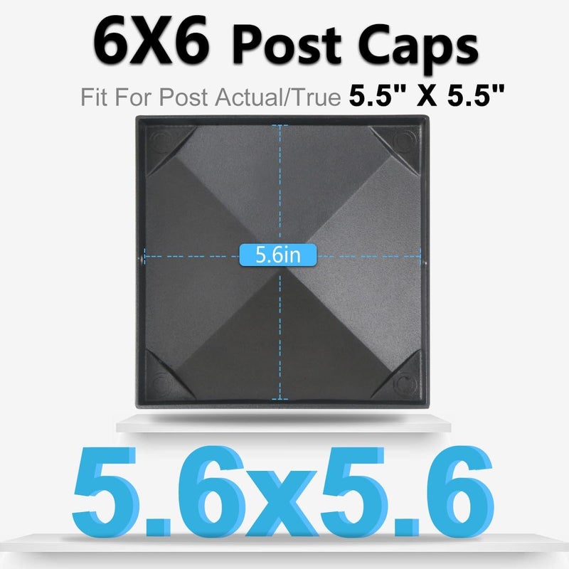 INDECKMO 6x6 Post Caps – Aluminum Pyramid Caps Fits 5.5" x 5.5" Wood Posts, Black Matte Post Covers for Fence, Deck, and Mailbox (4 Pack) - Image 3