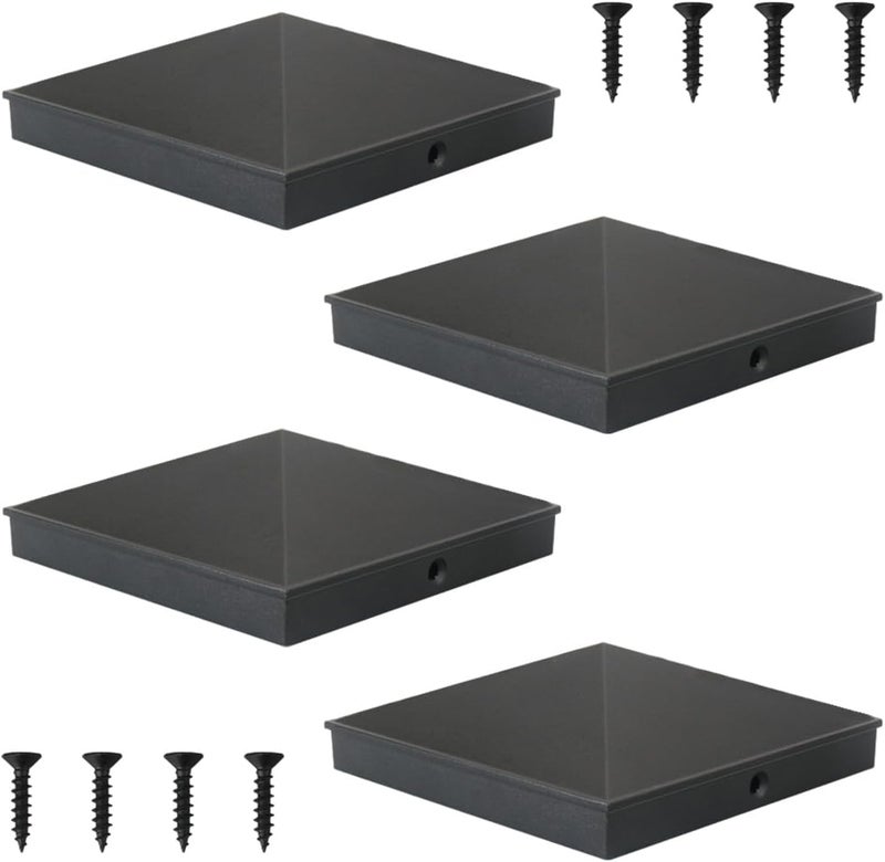 INDECKMO 6x6 Post Caps – Aluminum Pyramid Caps Fits 5.5" x 5.5" Wood Posts, Black Matte Post Covers for Fence, Deck, and Mailbox (4 Pack) - Image 1