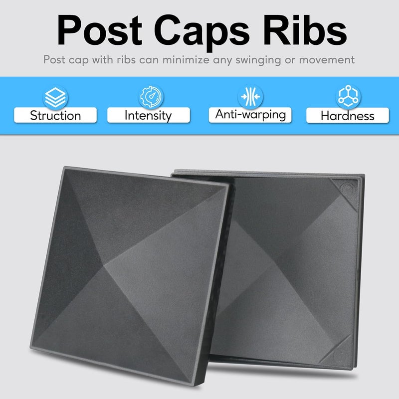 INDECKMO 6x6 Post Caps – Aluminum Pyramid Caps Fits 5.5" x 5.5" Wood Posts, Black Matte Post Covers for Fence, Deck, and Mailbox (4 Pack) - Image 2