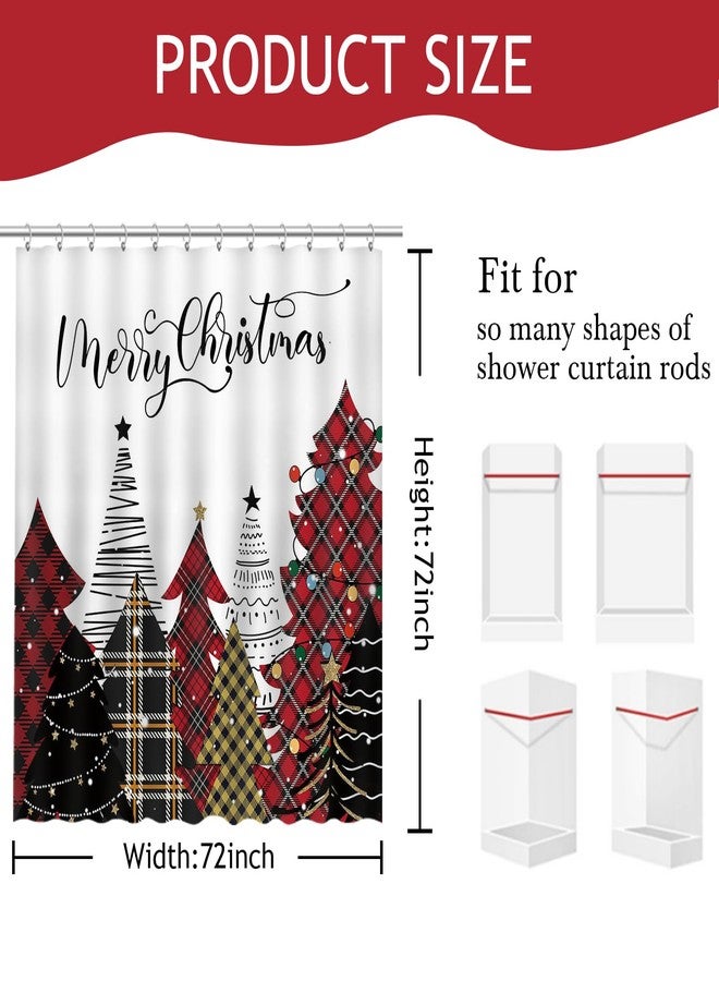 Mocsicka Merry Christmas Shower Curtain Red Plaid Christmas Tree Shower Curtain with 12 Hooks Winter Xmas Stars Snowflake Pine Forest Christmas Bathroom Decor Waterproof 72 x 72 Inch - Image 2