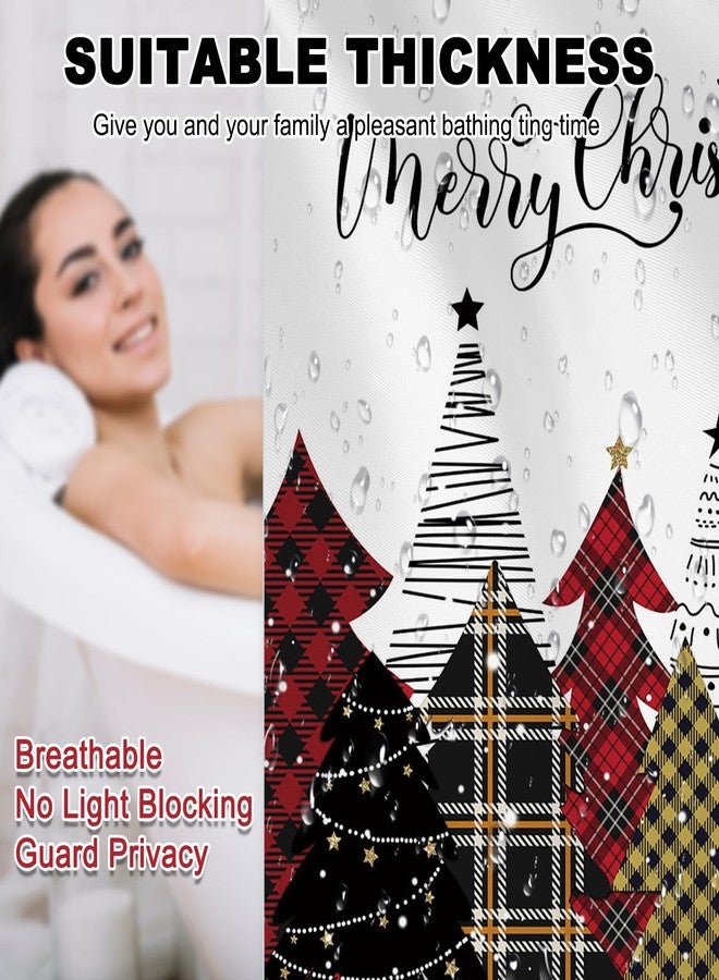 Mocsicka Merry Christmas Shower Curtain Red Plaid Christmas Tree Shower Curtain with 12 Hooks Winter Xmas Stars Snowflake Pine Forest Christmas Bathroom Decor Waterproof 72 x 72 Inch - Image 4