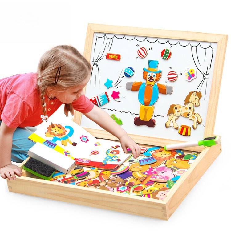 Little Master's Educational Children's Jigsaw Puzzle Magnetic Animal Puzzle Double-Sided Magnetic Sketchpad Educational Wooden Toy(Little Master Circus) - Image 1