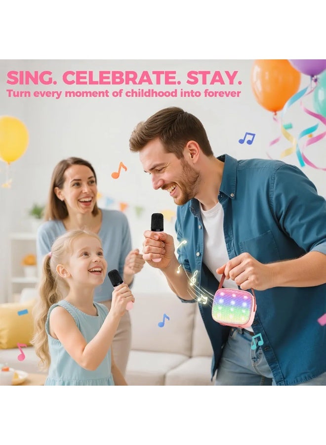 Mini Karaoke Machine for Kids Adults, Portable Bluetooth Speaker with 2 Wireless Microphones,18 Pre-Loaded Songs Toys Birthday Gifts for Girls 4, 5, 6, 7, 8+ Years Old Toddler Teens - MULTICOLOR - Image 4