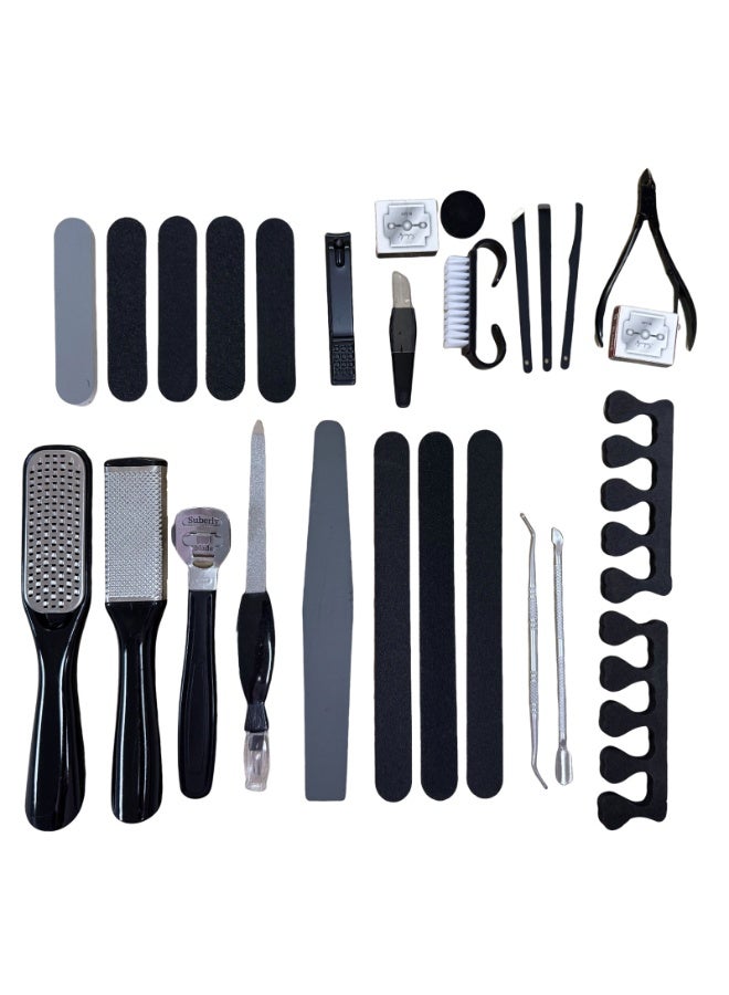 مجموعة العناية بالأقدام 27 في 1 - أدوات مهنية من الفولاذ المقاوم للصدأ للرجال والنساء | مزيل الجلد القاسي، مبرد القدم وأدوات العناية باليدين للاستخدام المنزلي والمحلات (أسود) - Image 1