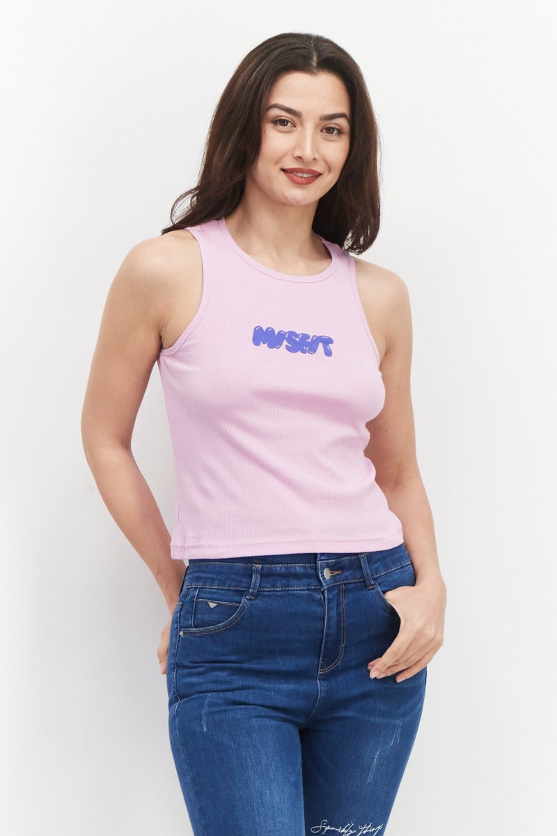 Misfit Women Round Neck Sleeveless Brand Logo Tank Top, Pink - Image 1
