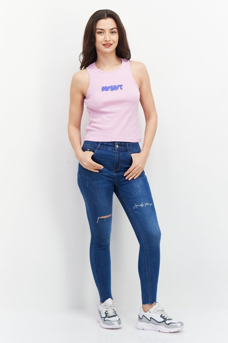 Misfit Women Round Neck Sleeveless Brand Logo Tank Top, Pink - Image 4