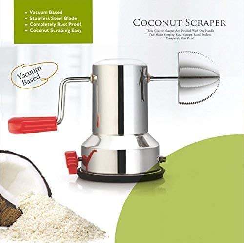Nexellar Latest Coconut Scrappers - 1 Pcs Stainless Steel Scrapers Machine, Coconut Scraper with Vacuum Base, Coconut Grater Manual Hand Roller Machine, Coconut Chopper for Kitchen (Silver,Pack of 1) - Image 2