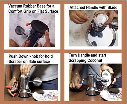 Nexellar Latest Coconut Scrappers - 1 Pcs Stainless Steel Scrapers Machine, Coconut Scraper with Vacuum Base, Coconut Grater Manual Hand Roller Machine, Coconut Chopper for Kitchen (Silver,Pack of 1) - Image 5