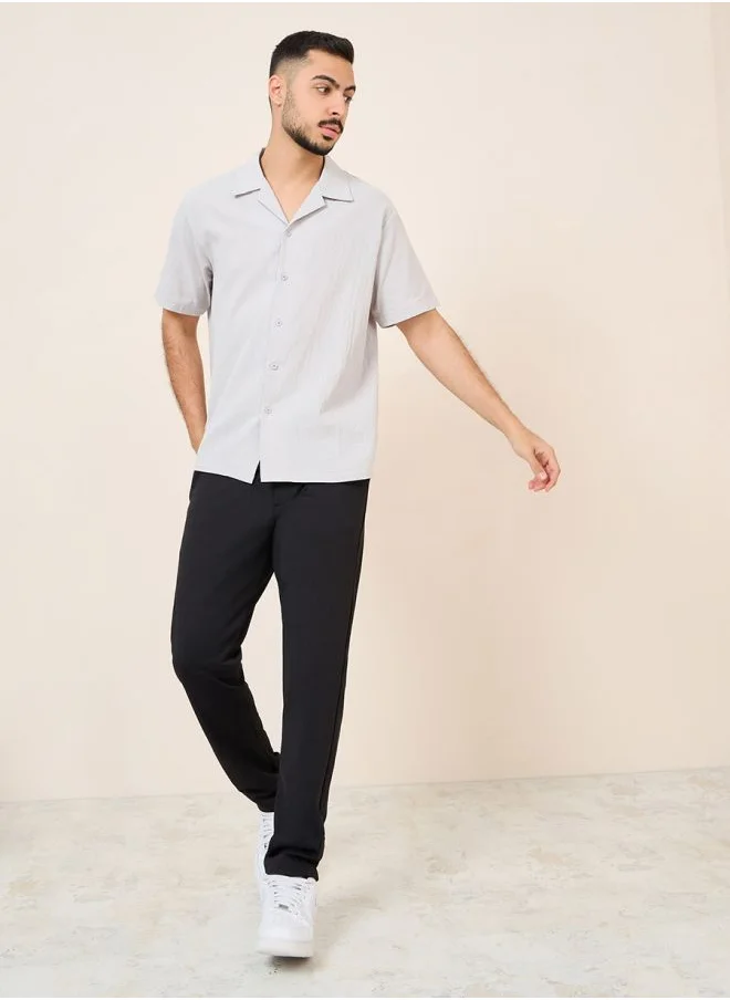 Styli Cotton Textured Resort Collar Relaxed Shirt