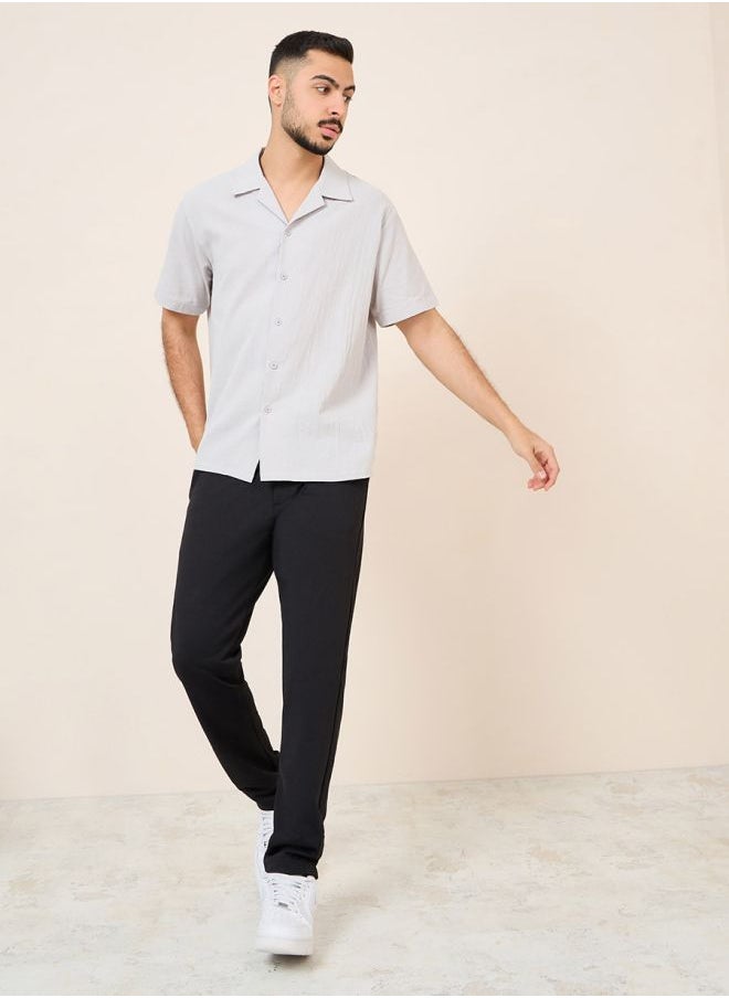 Styli Cotton Textured Resort Collar Relaxed Shirt  - Image 2