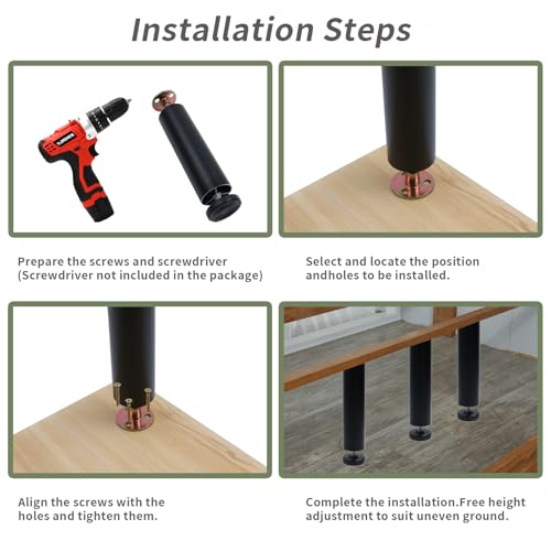 Dnyta 4Pcs 6inch Frosted Support Legs, Aluminum Alloy Adjustable Height Furniture Legs, Alternative Support Columns for Cabinets, Refrigerators, Washing Machines, and Small Sofas (Black) - Image 5