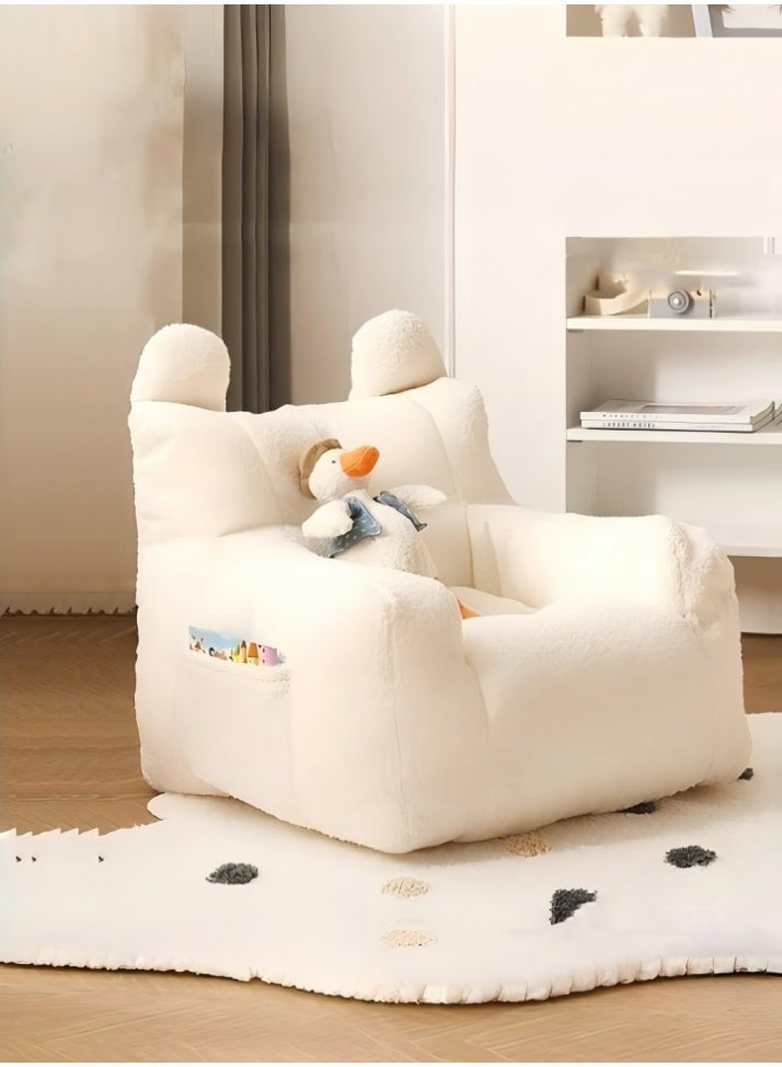 Bean Bag Chair for Kids, Fluffy Lamb Wool Sofa, Super Soft Faux Cashmere Comfort Chair with Storage Pocket, Easy Wash, Compact Floor Seat for Kids and Living Room