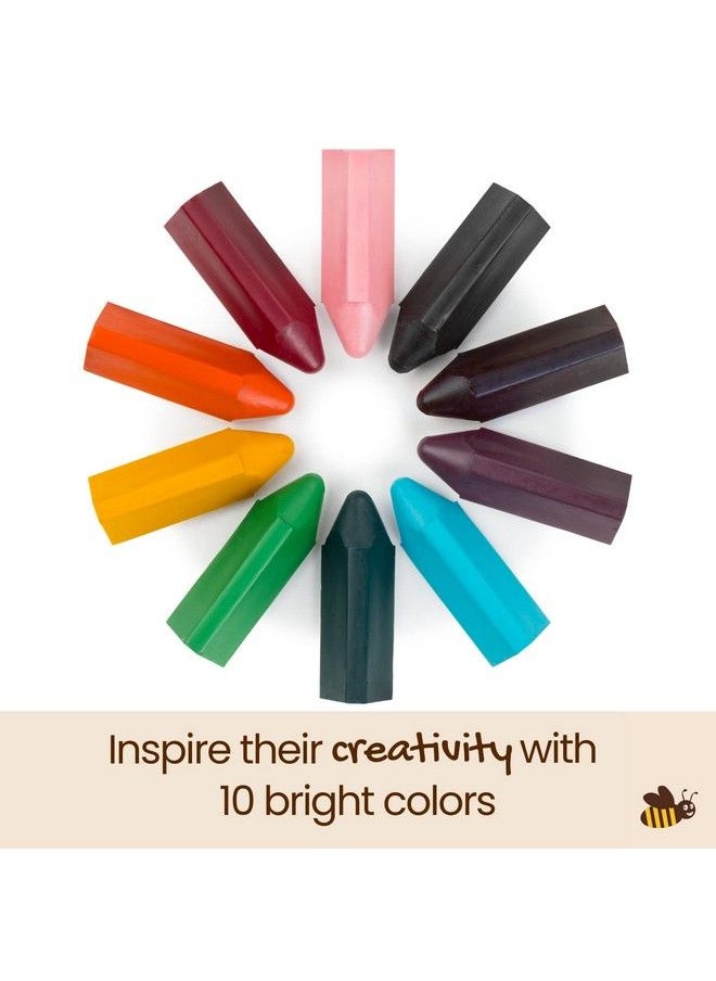 Honeysticks - 100% Pure Beeswax Crayons Easy Grip Triangle Crayons Promotes Pencil Grip Development For Toddlers Kids Ages 24 Non Toxic Food Grade Colors Handmade In New Zealand 10 Pack - Image 1