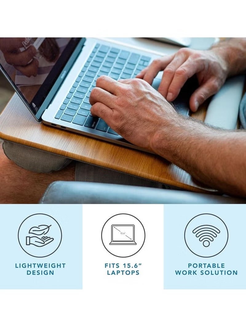 ELTRAZONE Multifunctional Portable Laptop Work Surface with Memory Foam Cushion, Integrated Mouse Pad, Wrist Support Bar & Mobile Holder – Oak Wood Lap Table for Laptops up to 15.6” – Ergonomic Laptop Desk for Bed, Sofa, Travel & Remote Work Comfort - Image 2