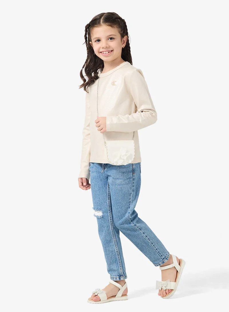 Calvin Klein Jeans Frosted Almond Youth Logo Crew Neck T-Shirt for Women | Best Price UAE