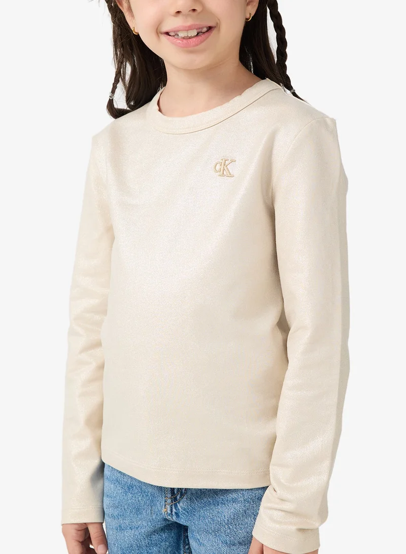 Calvin Klein Jeans Frosted Almond Youth Logo Crew Neck T-Shirt for Women | Best Price UAE