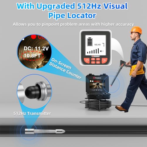 Sanyipace Sewer Camera with Pipe Locator, 7mm/0.28inch Cable, 512Hz, 10.1" IPS Screen, 32GB Card, 165FT/50M Borescope Inspection Camera, DVR with Speaker, for Drain Pipe Plumbing Inspection - Image 2