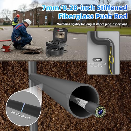 Sanyipace Sewer Camera with Pipe Locator, 7mm/0.28inch Cable, 512Hz, 10.1" IPS Screen, 32GB Card, 165FT/50M Borescope Inspection Camera, DVR with Speaker, for Drain Pipe Plumbing Inspection - Image 4