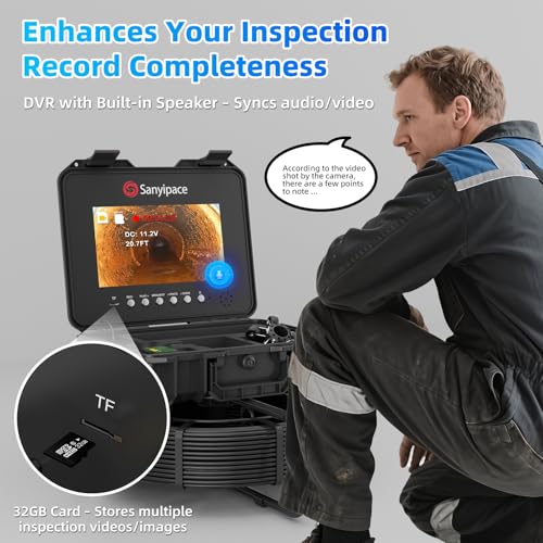 Sanyipace Sewer Camera with Pipe Locator, 7mm/0.28inch Cable, 512Hz, 10.1" IPS Screen, 32GB Card, 165FT/50M Borescope Inspection Camera, DVR with Speaker, for Drain Pipe Plumbing Inspection - Image 3