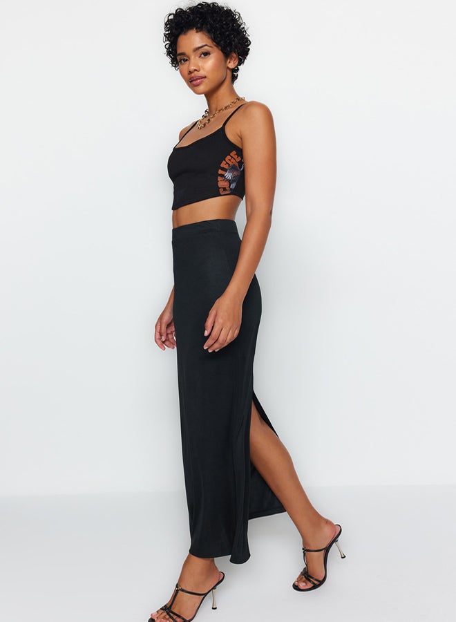 trendyol Black Maxi High Waist Flexible Knitted Skirt - Image 2