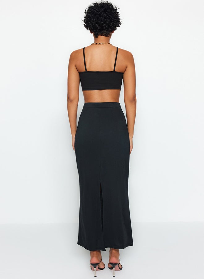 trendyol Black Maxi High Waist Flexible Knitted Skirt - Image 5