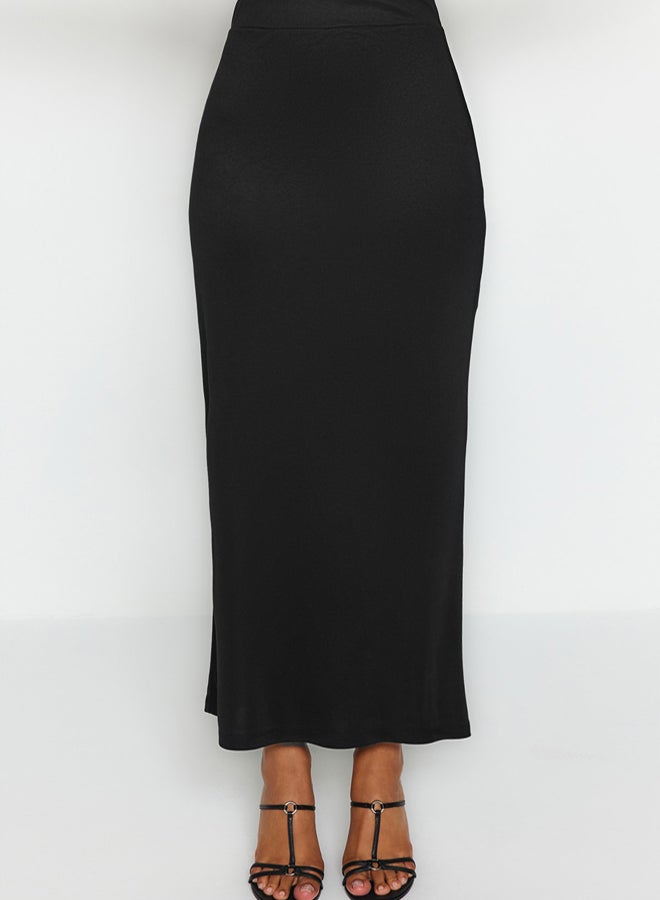 trendyol Black Maxi High Waist Flexible Knitted Skirt - Image 4