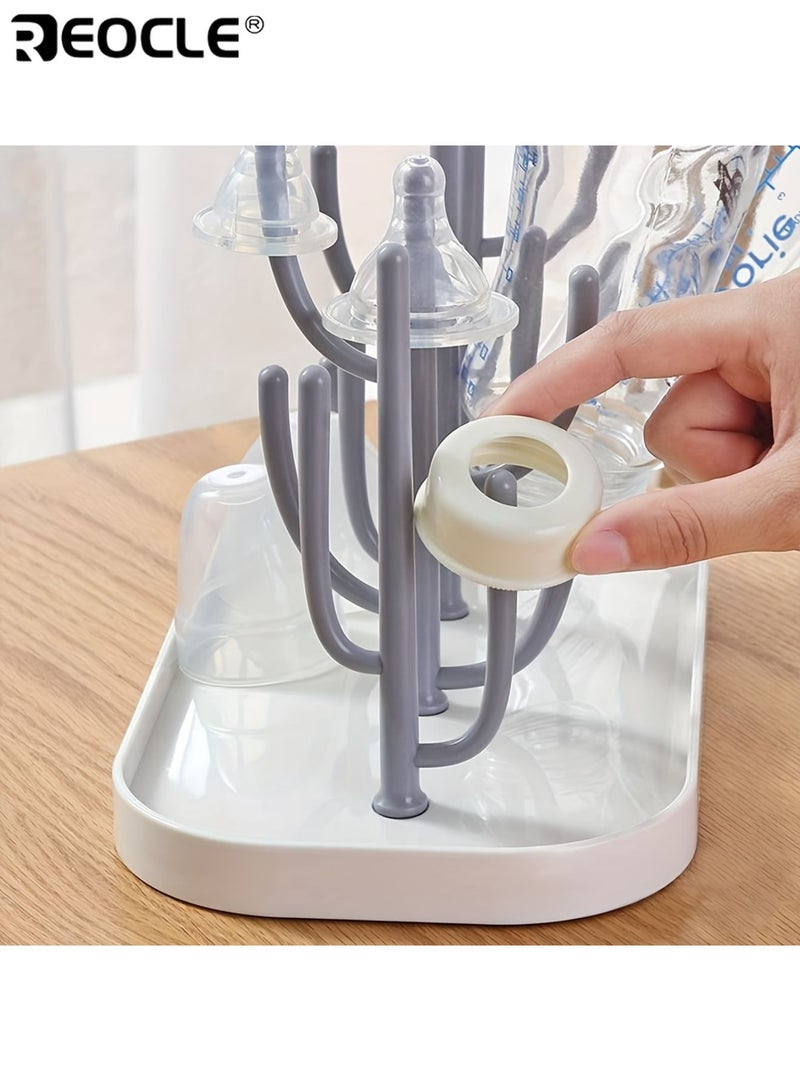 REOCLE Baby Bottle Drying Rack with Base Creative Tree Branch Design Space-Saving Countertop Storage Easy to Clean Durable Plastic Organizer for Baby Bottles Teats Cups and Pump Parts - Image 3
