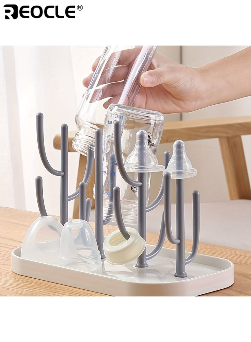 REOCLE Baby Bottle Drying Rack with Base Creative Tree Branch Design Space-Saving Countertop Storage Easy to Clean Durable Plastic Organizer for Baby Bottles Teats Cups and Pump Parts - Image 1