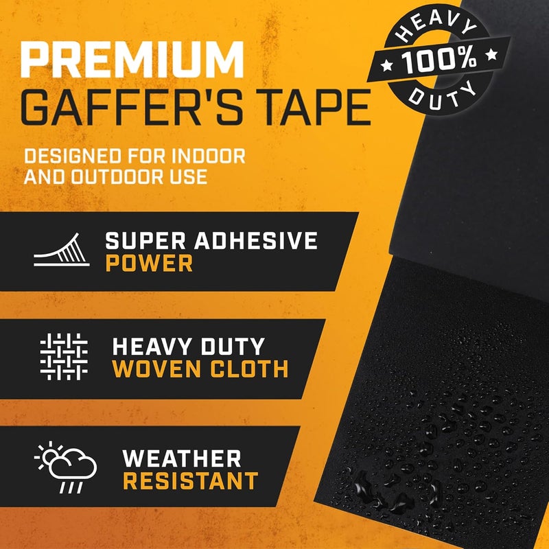 Lockport Black Gaffers Tape 4 inch x 30 Yards - 4 Pack Pro Black Gaff Tape - No Residue, Water Resistant, Non- Reflective, Easy Tear - Multipurpose Photography, Filming, Stage, Production, and More - Image 2