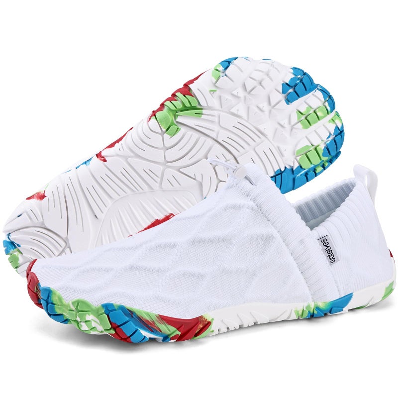 WateLves Barefoot Water Shoes Women Men Minimalist Comfortable Walking Shoes Beach Outdoor Running Sneakers (White/Colorful,39) - Image 2
