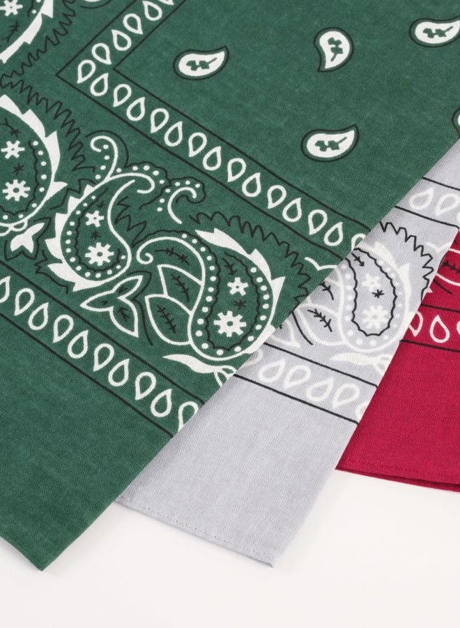 Bycc Bynn 3 Pack 100% Cotton Paisley Pattern Bandanas Square Scarf Headwear (Burgundy + Dark Green + Light Grey) - Image 4