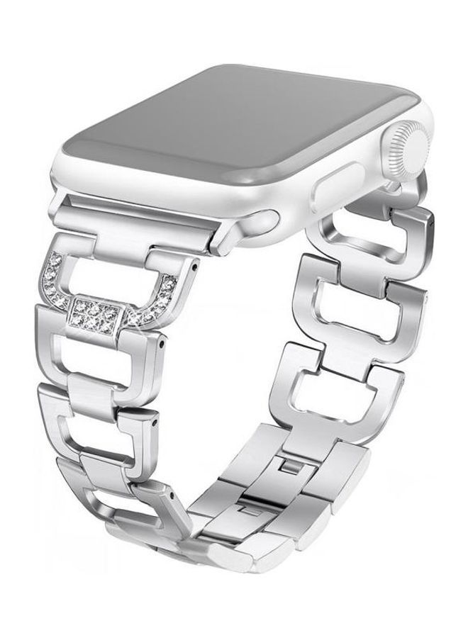 NIBEMINENT Colourful Diamond Stainless Steel Watchband for Apple Watch Series 7/6/5/4/3/2/1/SE 45/44/42mm Silver  - Image 1