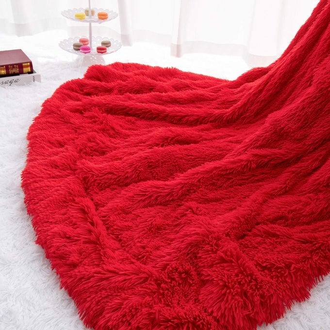 SOFT FLUFFY BLANKET FUZZY SHERPA PLUSH COZY FAUX FUR THROW BLANKETS FOR BED COUCH SOFA CHAIR DECORATIVE 50X60 RED