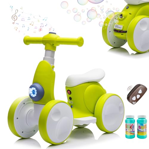 JoyRydz 6V Electric Baby Balance Bike with Bubble Machine4 in 1 Toddler Balance Bike wRemote Control for 1 Year Old Boys Girls Kids Bubble Bike Ride on Toys wPowered MotorMusicLED Lights Cyan - Image 1