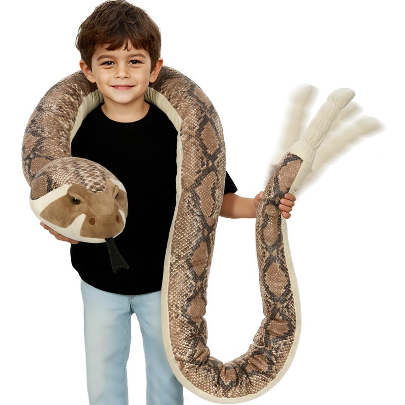 MaoGoLan 97 inch Giant Rattlesnake Plush Long Stuffed Snake Toy Realistic Python Stuffy for Kids Prank Props Christmas Birthday Easter Valentines Day Brown - Image 3