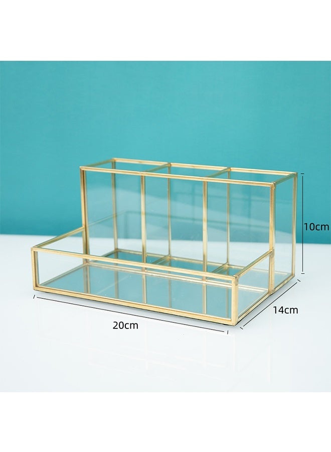 مربع تخزين مقصورة متعددة المستويات ، أسطوانة تخزين القلم المكياج ، فن الأظافر ، قلم رصاص الحاجب وأسطوانة تخزين فرشاة ملونة زجاجية شفافة سلة تخزين كبيرة السعة لمنتجات العناية بالبشرة - Image 3