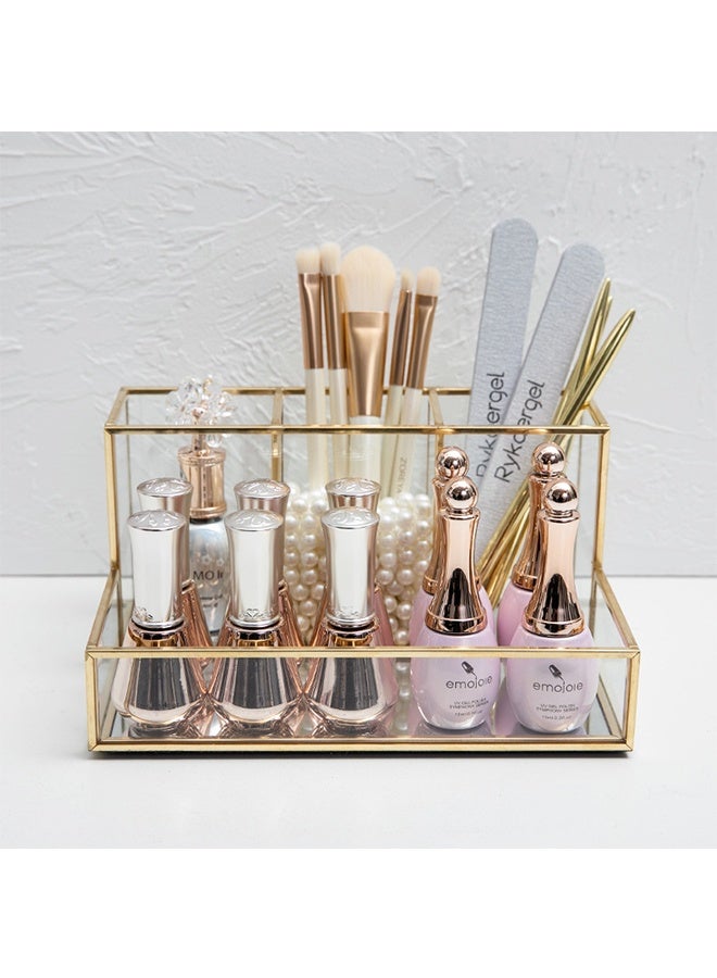 مربع تخزين مقصورة متعددة المستويات ، أسطوانة تخزين القلم المكياج ، فن الأظافر ، قلم رصاص الحاجب وأسطوانة تخزين فرشاة ملونة زجاجية شفافة سلة تخزين كبيرة السعة لمنتجات العناية بالبشرة - Image 4