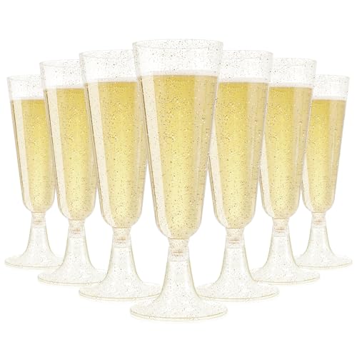 SUREHOME Champagne Flutes Plastic 40 Pcs Gold Glitter Champagne Glasses Disposable Mimosa Glasses Sparkle Clear Acrylic Wedding Toasting Cocktail Cups Bulk for Bridal Shower Birthday Party Supplies - Image 1