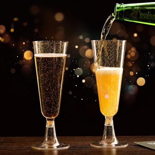 SUREHOME Champagne Flutes Plastic 40 Pcs Gold Glitter Champagne Glasses Disposable Mimosa Glasses Sparkle Clear Acrylic Wedding Toasting Cocktail Cups Bulk for Bridal Shower Birthday Party Supplies - Image 4