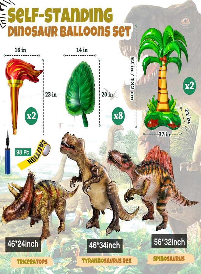 Skylety 16 Pcs Dinosaur Theme Decorations Included 3 Style 50'' x 30'' Inflatable Dinosaur Balloon 2 Pcs Palm Tree Leafs Torch Balloon for Birthday Gift Halloween Christmas Party Supplies - Image 2
