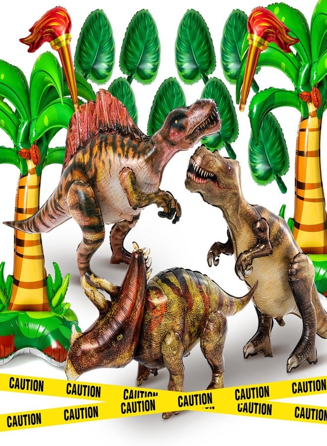 Skylety 16 Pcs Dinosaur Theme Decorations Included 3 Style 50'' x 30'' Inflatable Dinosaur Balloon 2 Pcs Palm Tree Leafs Torch Balloon for Birthday Gift Halloween Christmas Party Supplies - Image 1