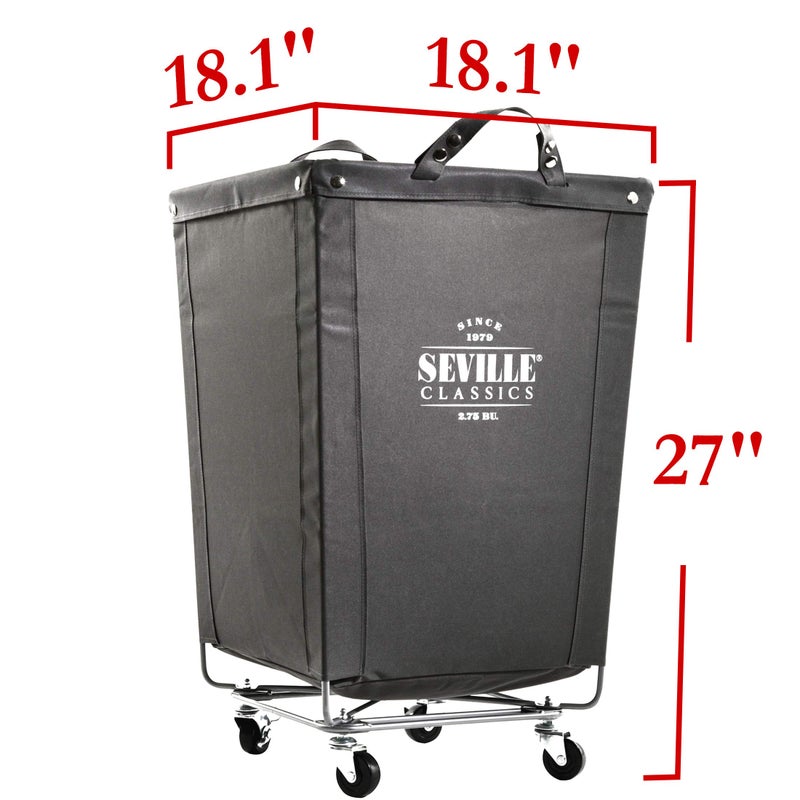 Seville Classics Large Commercial Heavy Duty Rolling Steel Frame Laundry Hamper Canvas Cart Bin w/Wheels for Hotel, Home, Closet, Bedroom (Patented), 18.1" D x 18.1" W, Gray - Image 2