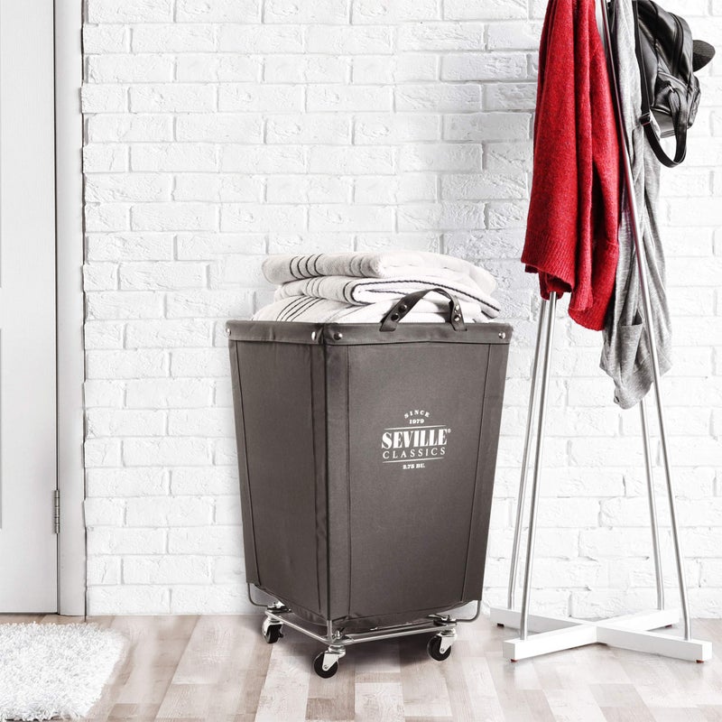Seville Classics Large Commercial Heavy Duty Rolling Steel Frame Laundry Hamper Canvas Cart Bin w/Wheels for Hotel, Home, Closet, Bedroom (Patented), 18.1" D x 18.1" W, Gray - Image 5