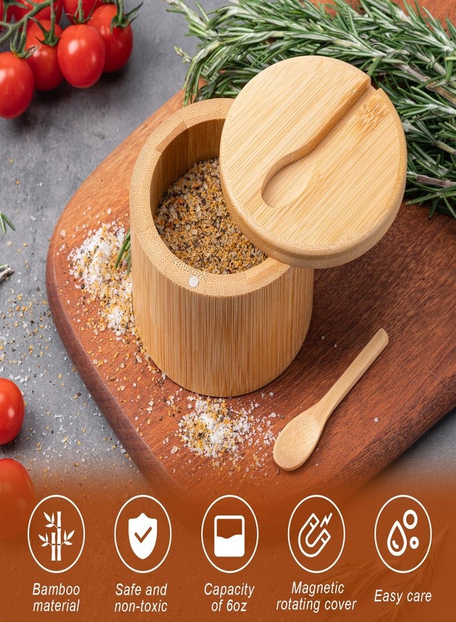 Husfunov Bamboo Salt Cellar, Salt Box with Magnetic Swivel Lid, Spice Box with Spoon, Round Salt Container for Storing Salt Pepper Sugar Herbs,6 Ounce Capacity - Image 4