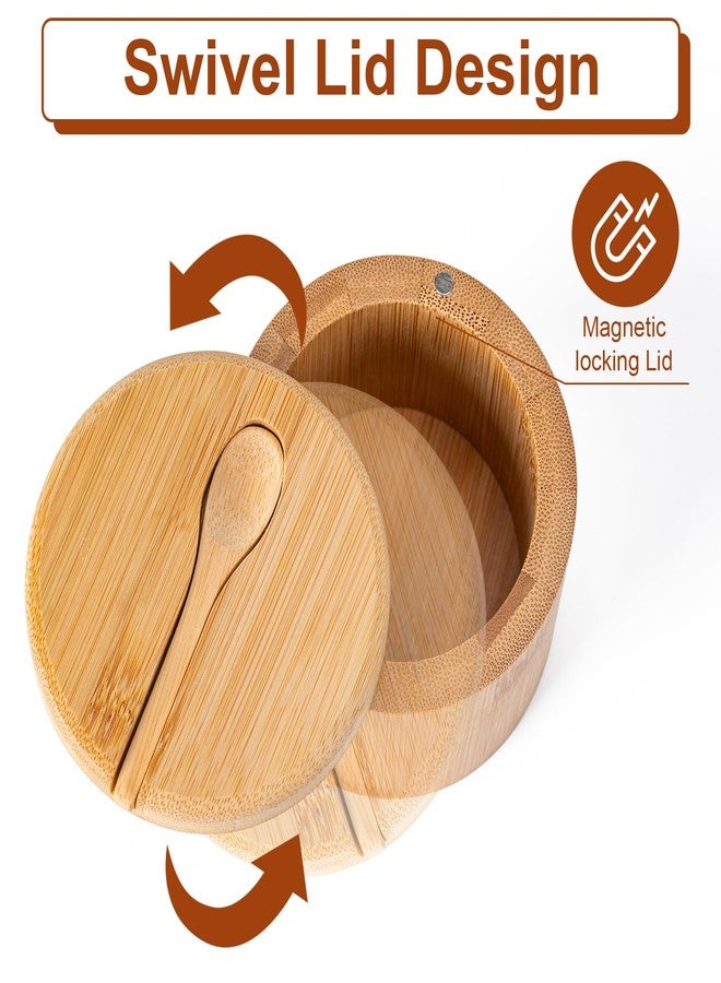 Husfunov Bamboo Salt Cellar, Salt Box with Magnetic Swivel Lid, Spice Box with Spoon, Round Salt Container for Storing Salt Pepper Sugar Herbs,6 Ounce Capacity - Image 3