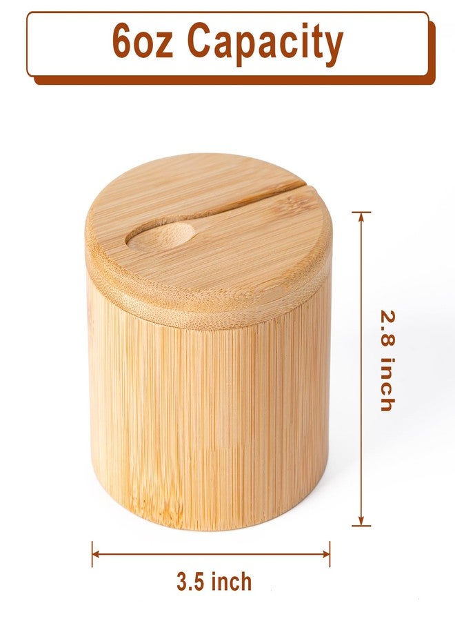Husfunov Bamboo Salt Cellar, Salt Box with Magnetic Swivel Lid, Spice Box with Spoon, Round Salt Container for Storing Salt Pepper Sugar Herbs,6 Ounce Capacity - Image 2