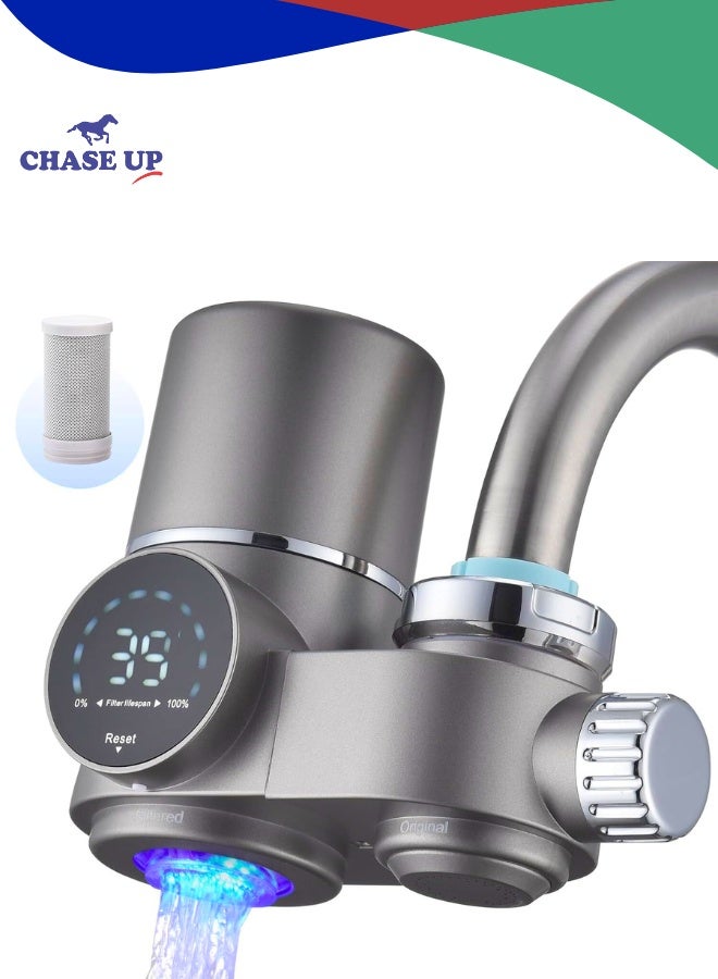 تشيس اب فلتر مياه الصنبور مع شاشة LED، جهاز تنقية مياه الصنبور يقلل من الرصاص والكلور والمعادن الثقيلة، يناسب صنابير الحوض القياسية (يتضمن فلترًا واحدًا) - Image 1