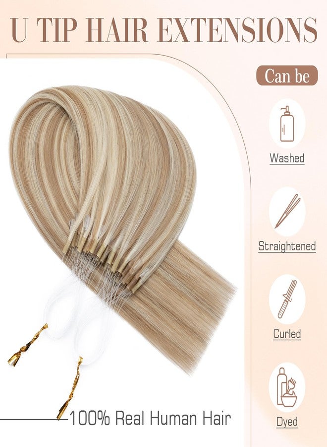 S-noilite Micro Link U Tip Hair Extensions Human Hair Golden Brown Highlight Bleach Blonde K Tips Hair Extensions Human Hair Keratin U Tip Hair Extensions Straight 18 Inch 50 Strands 50g - Image 3