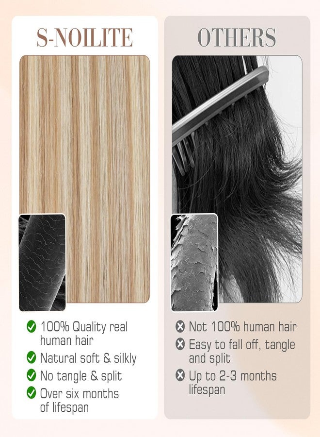 S-noilite Micro Link U Tip Hair Extensions Human Hair Golden Brown Highlight Bleach Blonde K Tips Hair Extensions Human Hair Keratin U Tip Hair Extensions Straight 18 Inch 50 Strands 50g - Image 4
